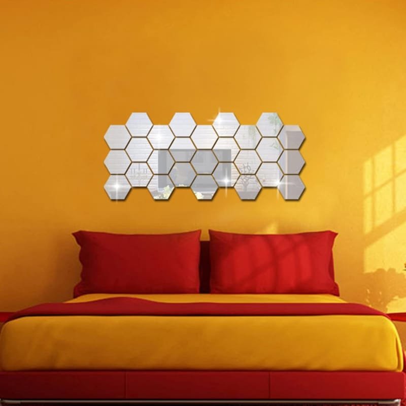 Laser Cut Hexagon Mirror Wall Stickers Acrylic Hexagon Wall Decor