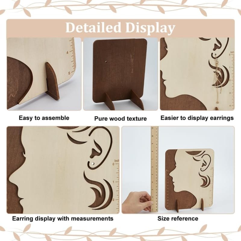 Laser Cut Earring Measurement Display Stand Woman Printed Wood Earring Organizer Display Stands With Scales