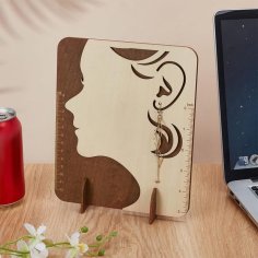 Laser Cut Earring Measurement Display Stand Woman Printed Wood Earring Organizer Display Stands With Scales