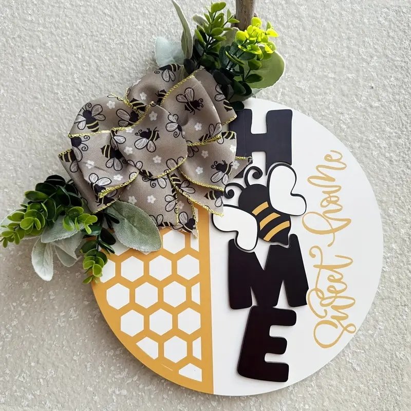 Laser Cut Charming Beehive 3D Door Decoration Home Sweet Home Circular Sign