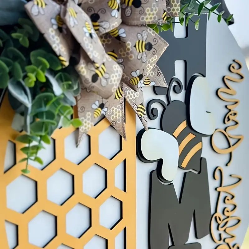 Laser Cut Charming Beehive 3D Door Decoration Home Sweet Home Circular Sign