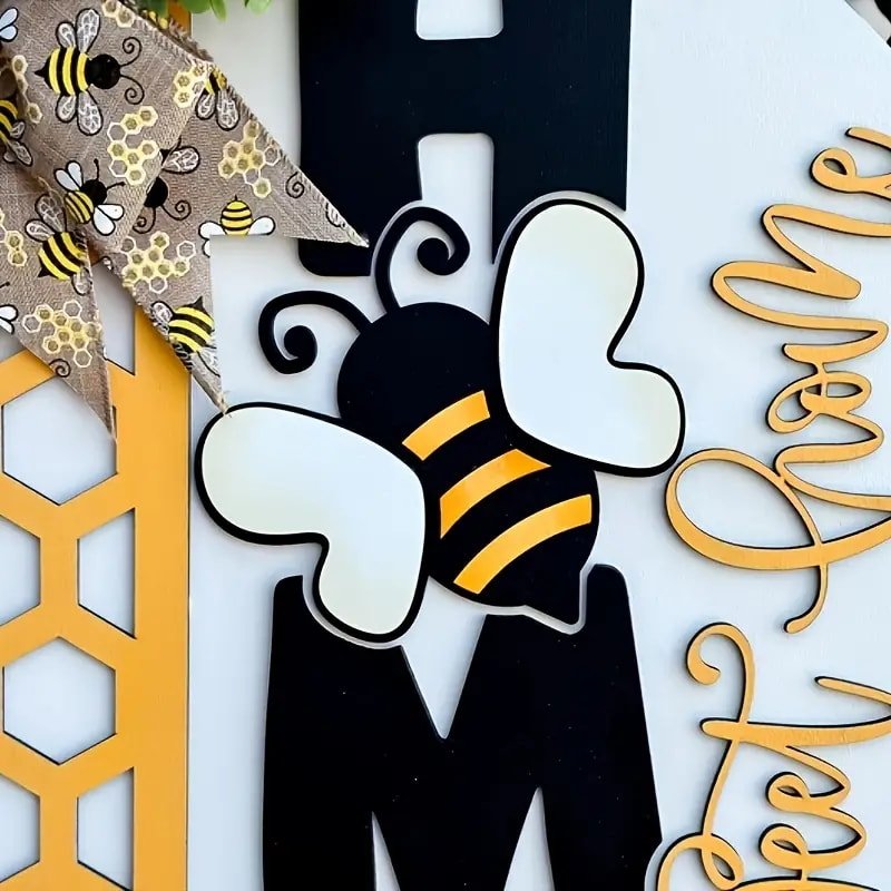 Laser Cut Charming Beehive 3D Door Decoration Home Sweet Home Circular Sign
