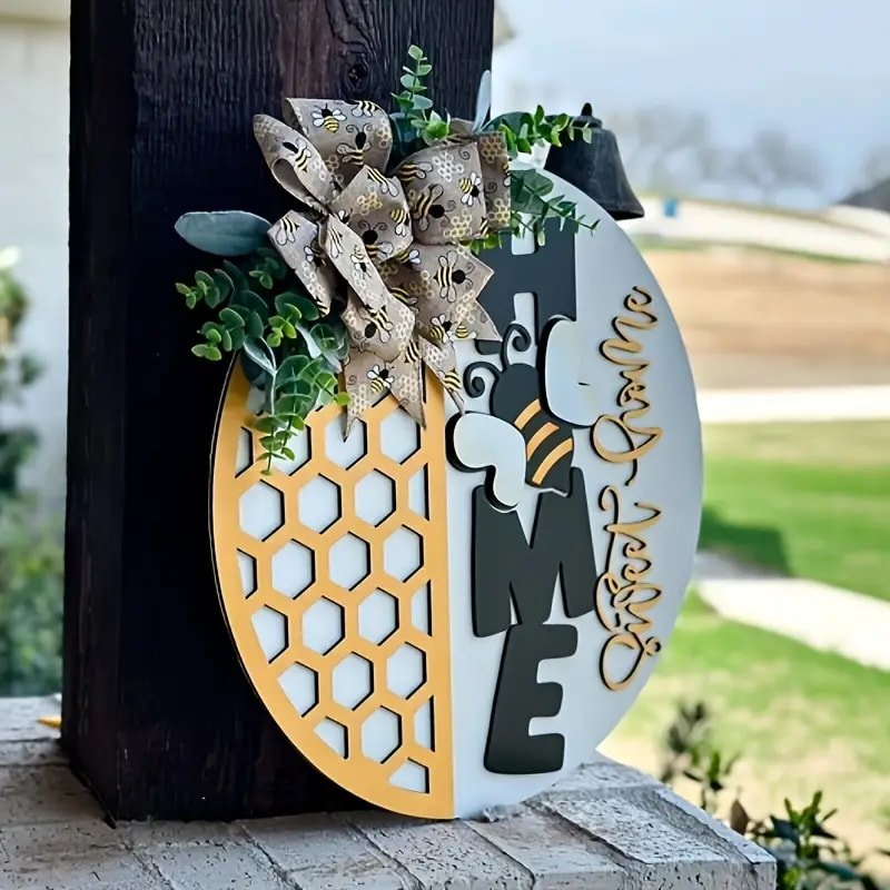 Laser Cut Charming Beehive 3D Door Decoration Home Sweet Home Circular Sign