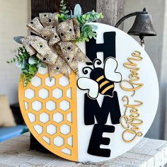 Laser Cut Charming Beehive 3D Door Decoration Home Sweet Home Circular Sign