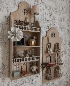 Estante de pared de casa de muñecas cortado con láser