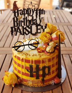 लेजर कट हैरी पॉटर केक टॉपर निजीकृत जन्मदिन टॉपर
