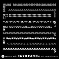 Borders With Corners Isolated On Black Background Set Free Vector
