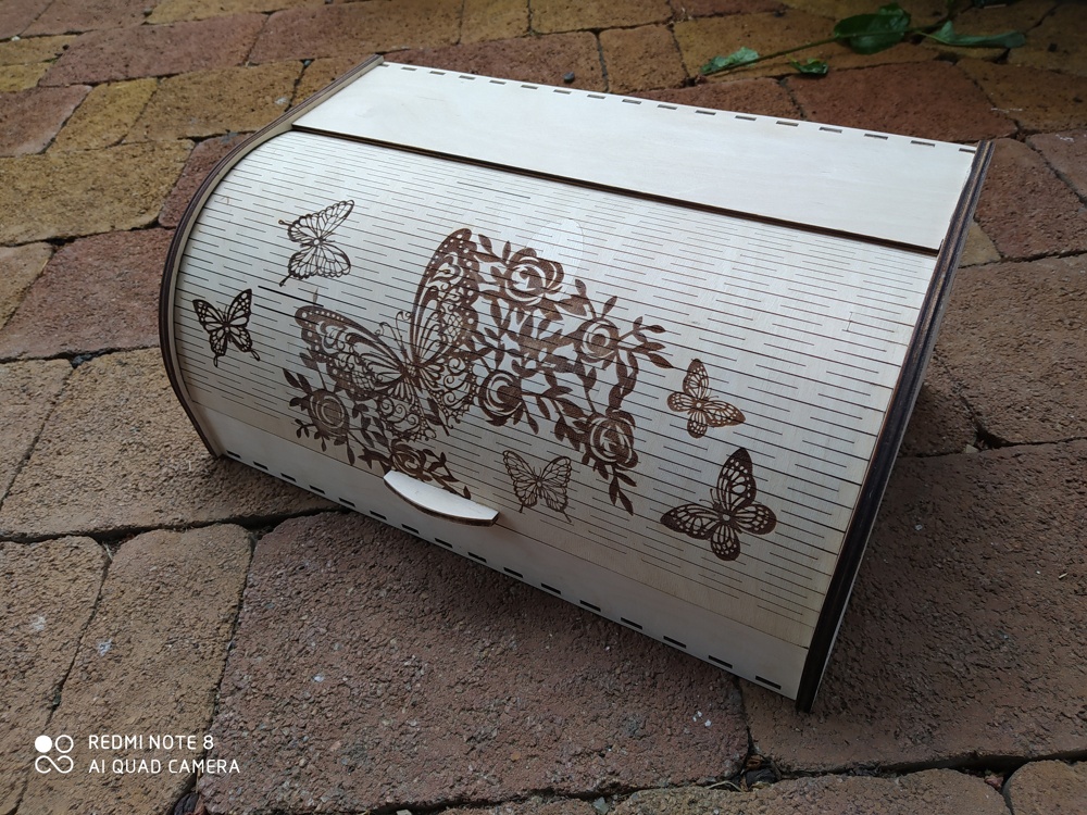 Caja de pan con tapa enrollable cortada con láser Caja de pan de madera con puerta corredera de 4 mm