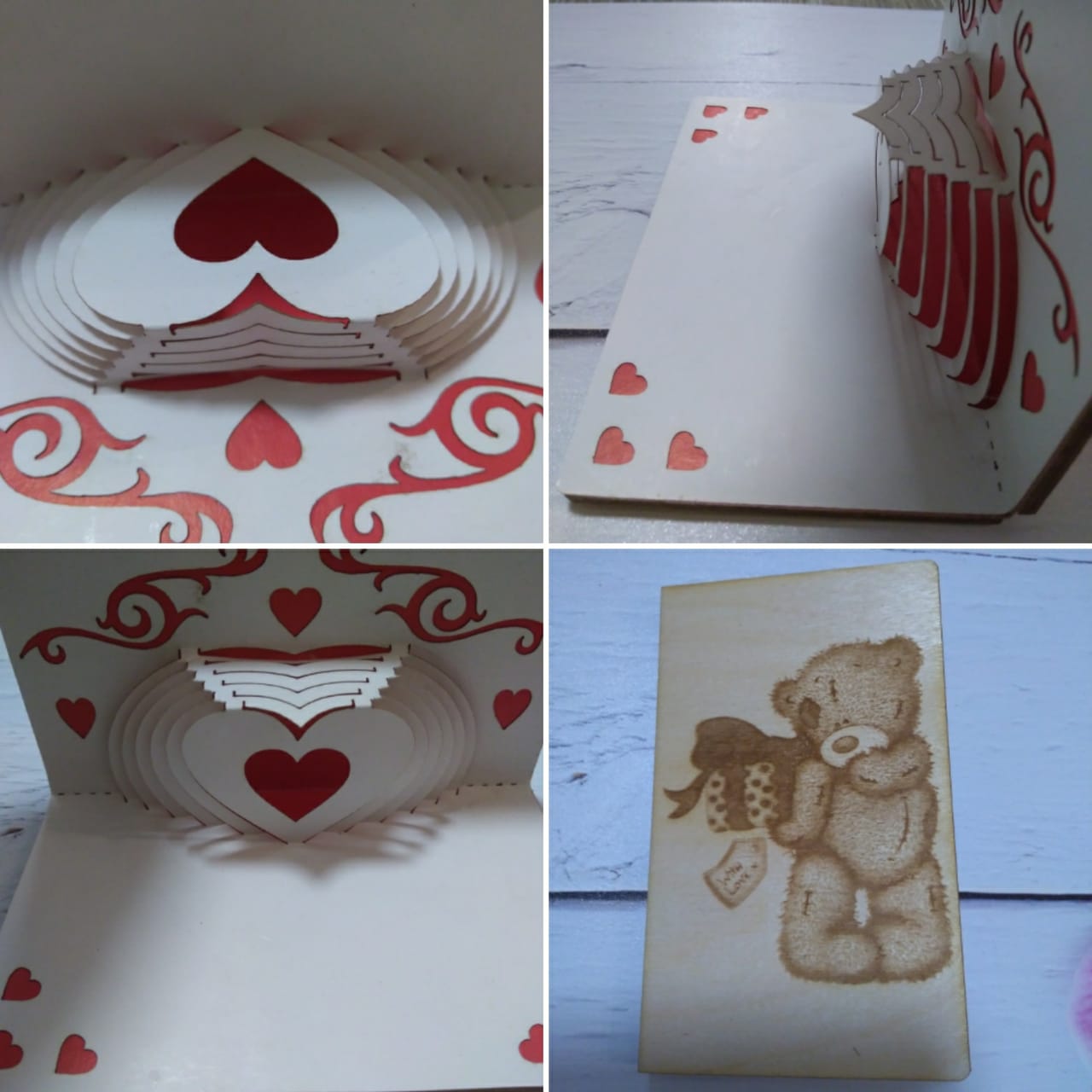 Tarjeta de felicitación de corazón plegable 3D de papel cortado con láser