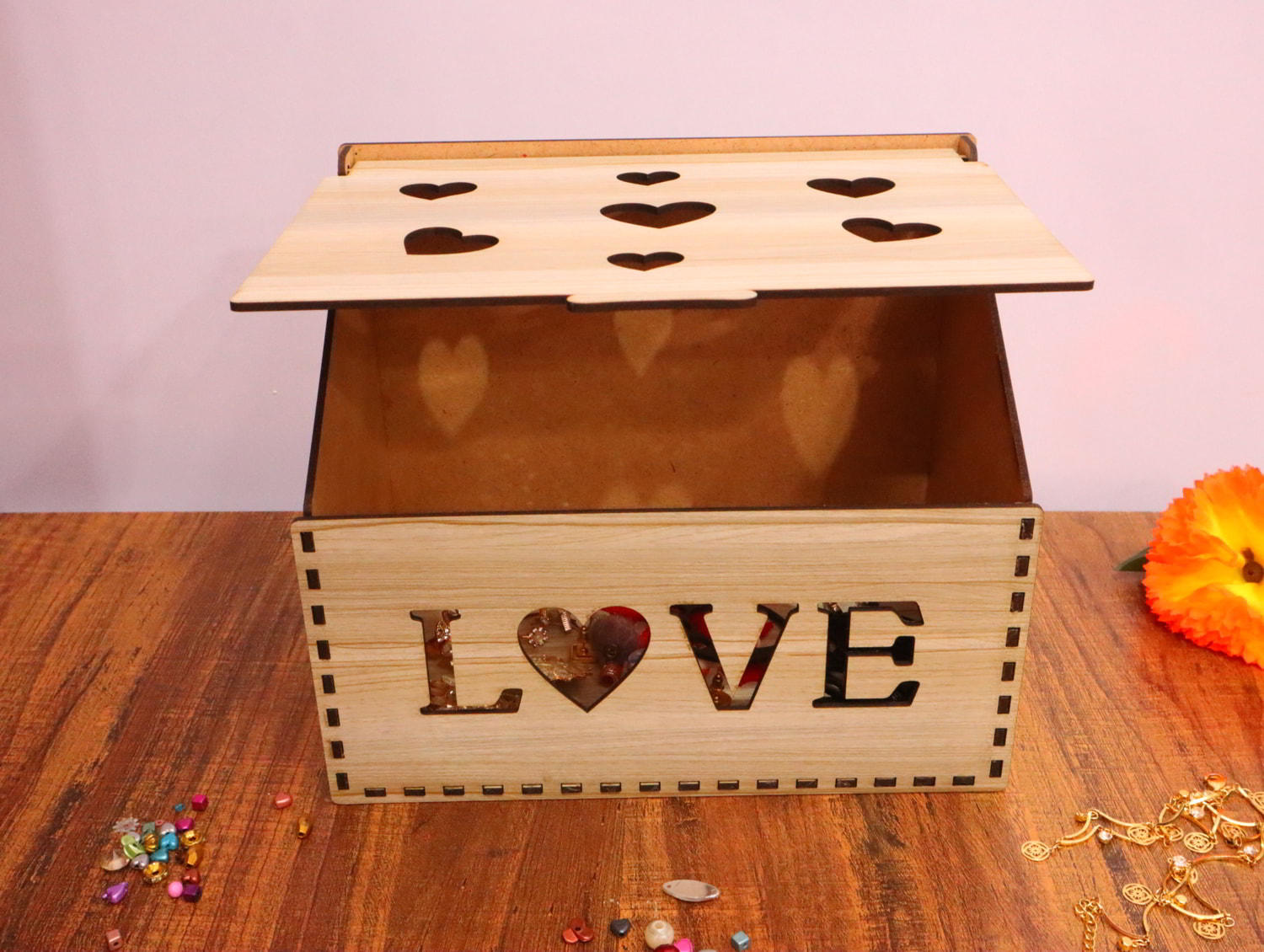 Laser Cut Love Heart Jewelry Box 3mm Free Vector