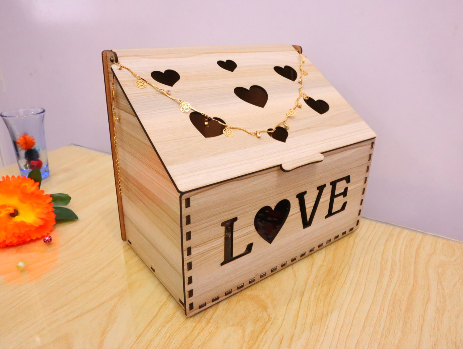 Laser Cut Love Heart Jewelry Box 3mm Free Vector