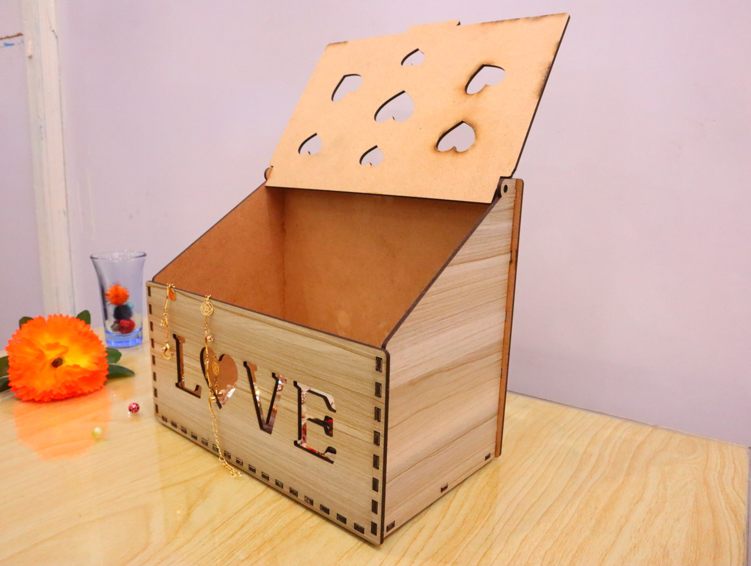 Laser Cut Love Heart Jewelry Box 3mm Free Vector