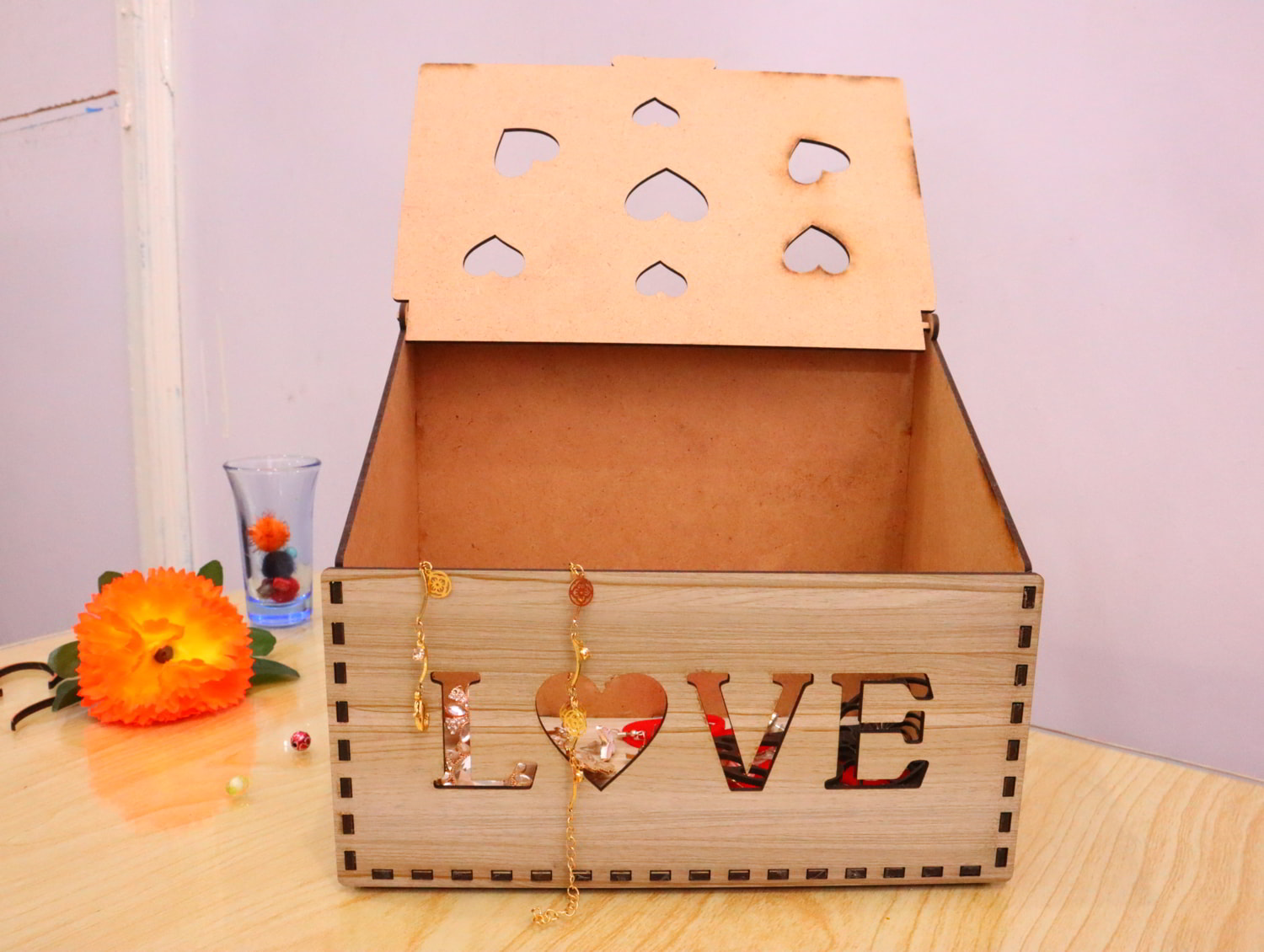 Laser Cut Love Heart Jewelry Box 3mm Free Vector