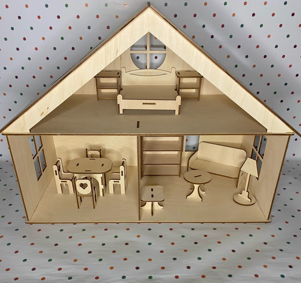 Лазерная резка кукольного домика с мебелью