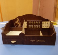 Lasergeschnittener Schreibtisch-Organizer aus Holz mit Schublade 4 mm