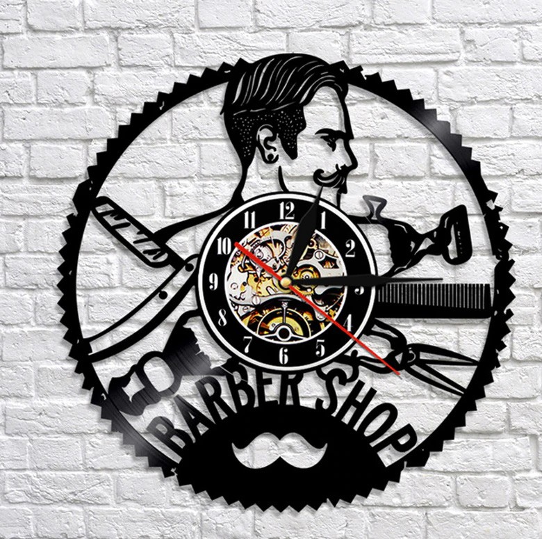 Laser Cut Barbershop Disque Vinyle Horloge Murale Barber Shop Decor