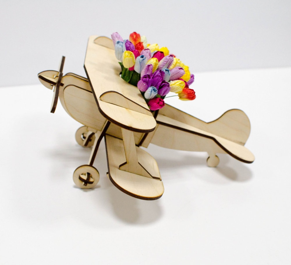 Laser Cut Wooden Airplane Model Flower Stand Plant Pot Free Vector