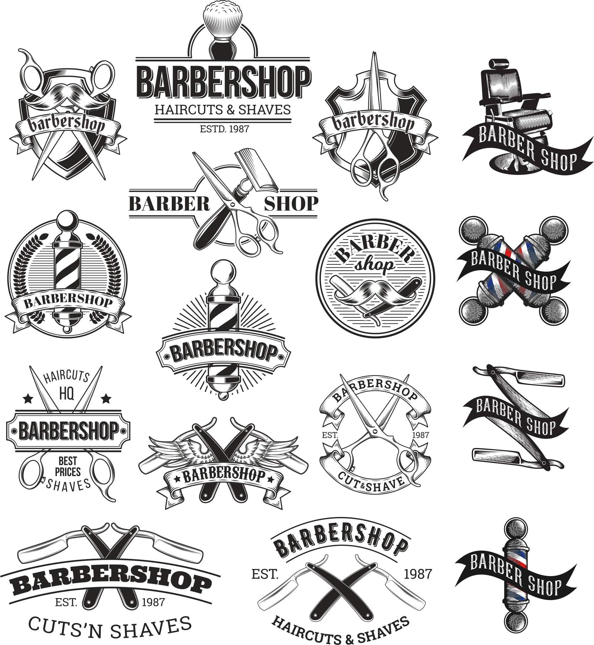 Barbershop Logo Set Free Vector