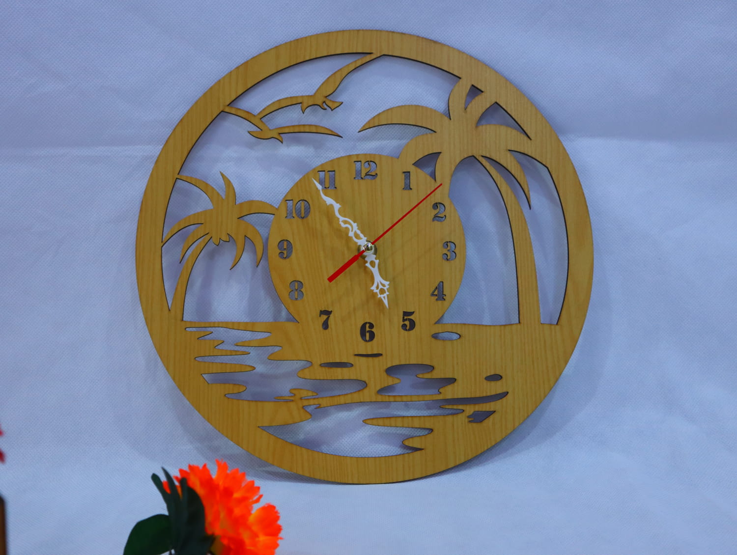 Laser Cut Wood Beach Wall Clock Free Vector