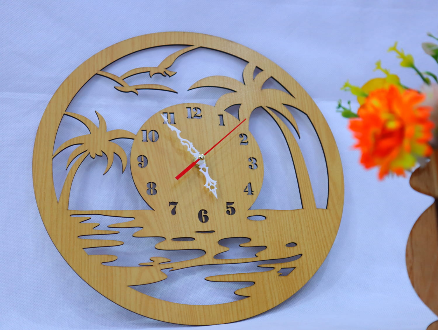 Laser Cut Wood Beach Wall Clock Free Vector