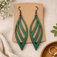 Laser Cut Wooden Hollow Leaf Drop Earrings