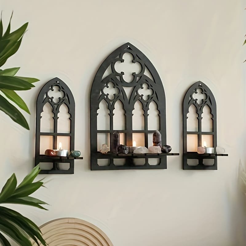 Laser Cut Gothic Wooden Hollow Wall Decoration Vintage Cathedral Arch Frames