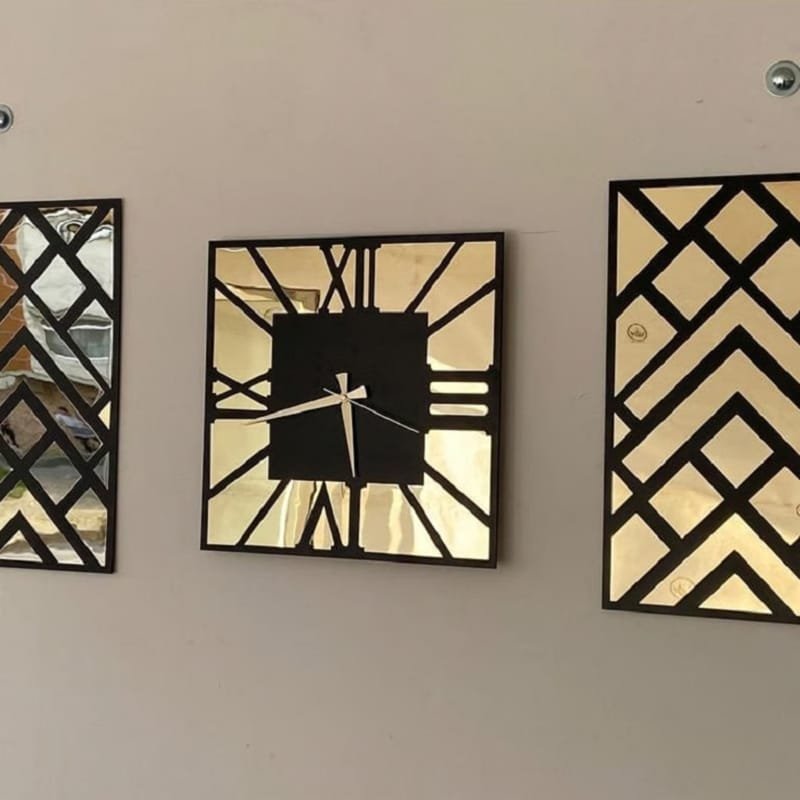 Laser Cut Mirror Square Clock with Frames
