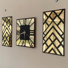 Laser Cut Mirror Square Clock with Frames