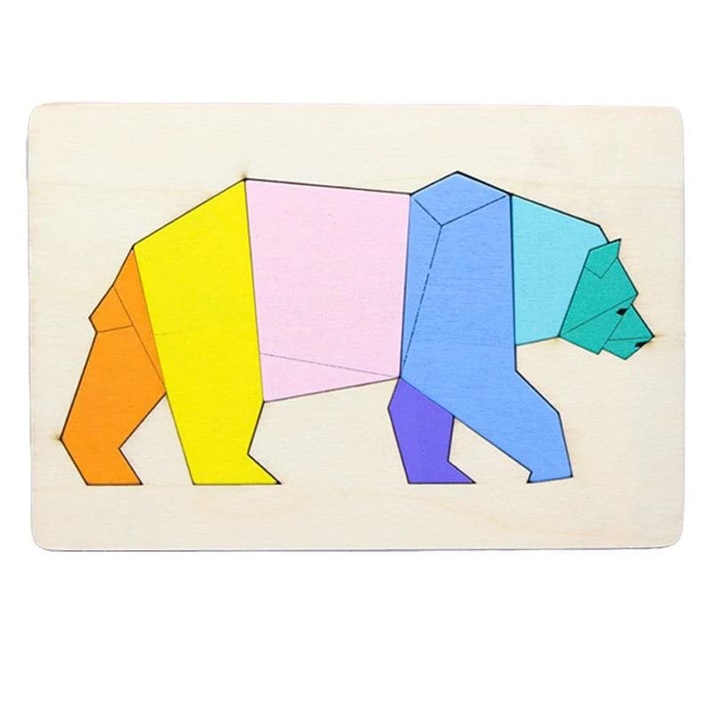 Laser Cut 3D Wooden Animal Puzzle, Bear Shape Puzzle Toy for Kids