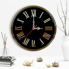 Laser Cut Decorative Wall Clock with Gold Dial Design