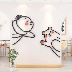 Laser Cut Cute Minimalist 3D Acrylic Cartoon Wall Decor