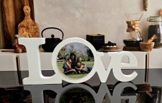 Laser Cut Love Word Wooden Block Love Photo Frame Desk Art