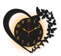 Laser Cut Heart Shape Wall Clock With Butterfly