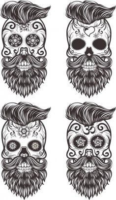 Painted Bearded Mustache Skull Free Vector