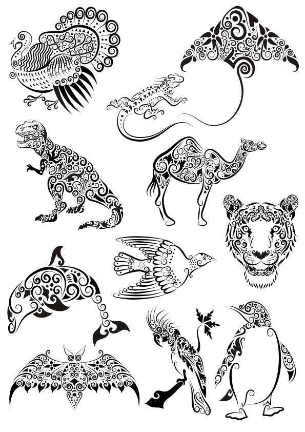 Download Ornament Animals Tattoo Vectors Pack Free Vector cdr Download - 3axis.co