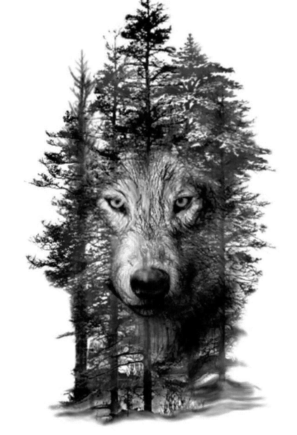 الذئب في قالب النقش بالليزر على الأشجار