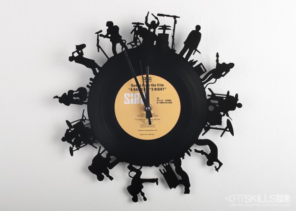 Reloj de disco de vinilo de músicos cortados con láser