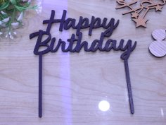 Laser Cut Cake Topper Happy Birthday Wooden Free Vector