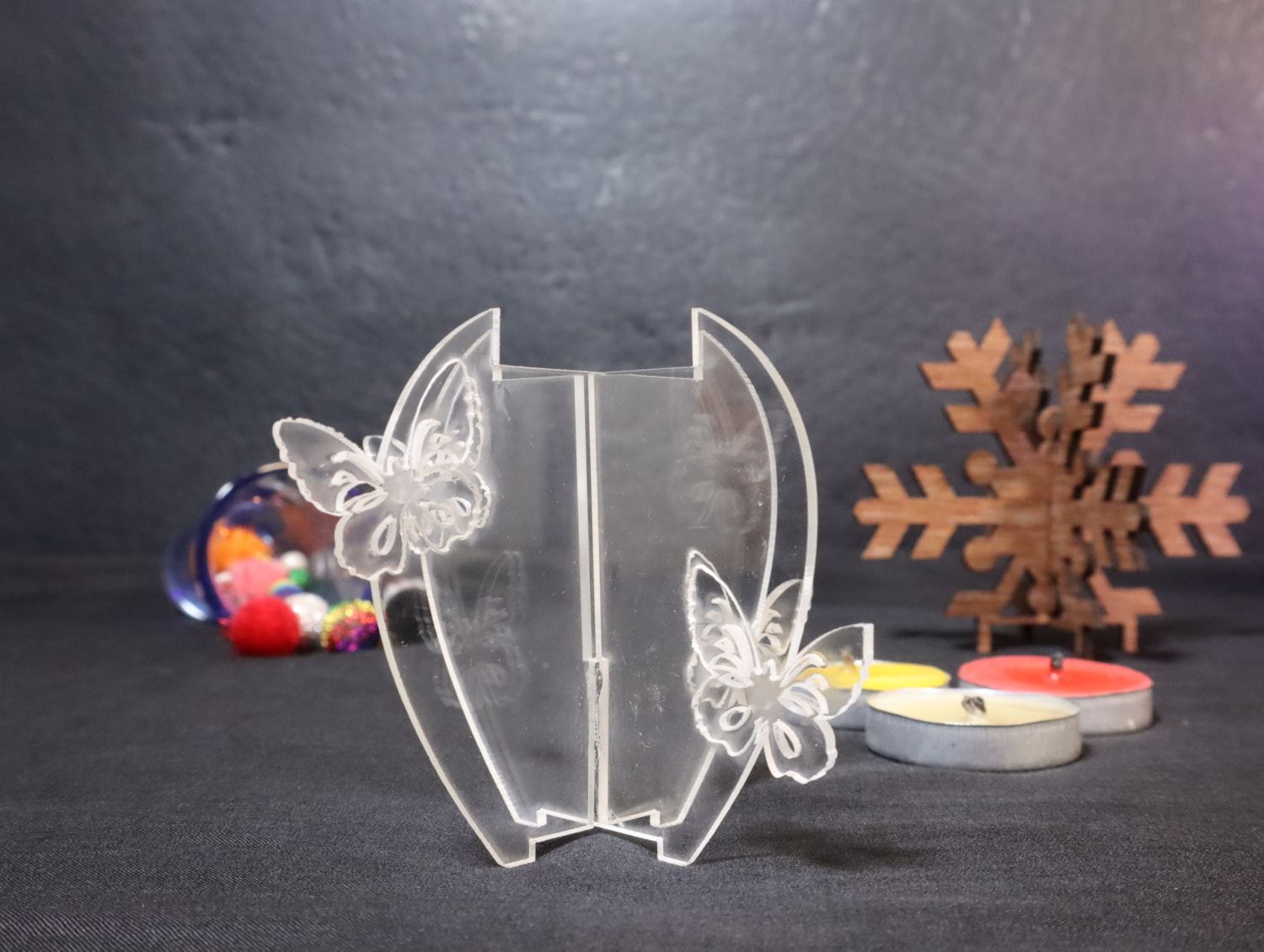 Laser Cut Butterfly Tealight Candle Holder Acrylic 3mm Free Vector