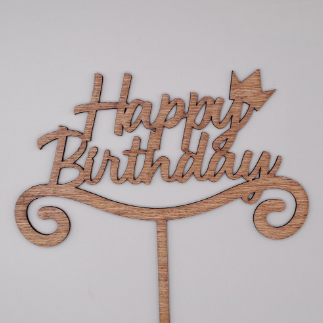 Laser Cut Wooden Happy Birthday Cake Topper Free Vector