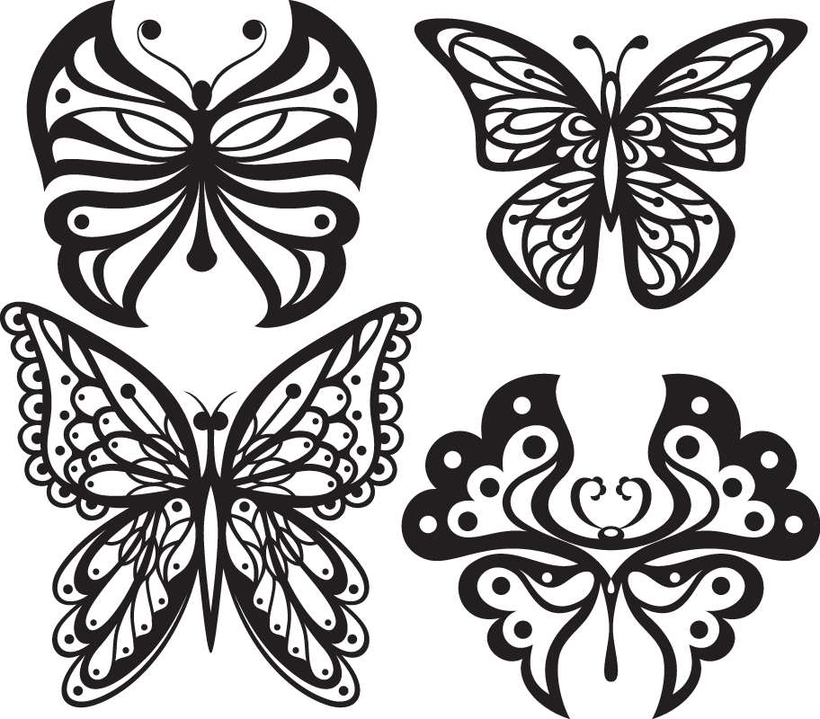 Dövme için Güzel Kelebekler Tek Renkli Stil