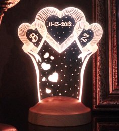 Laser Cut Personalized 3D Anniversary LED Lamp DXF File