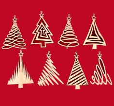 Laser Cut Wooden Christmas Tree Decorations Crafts Free Vector