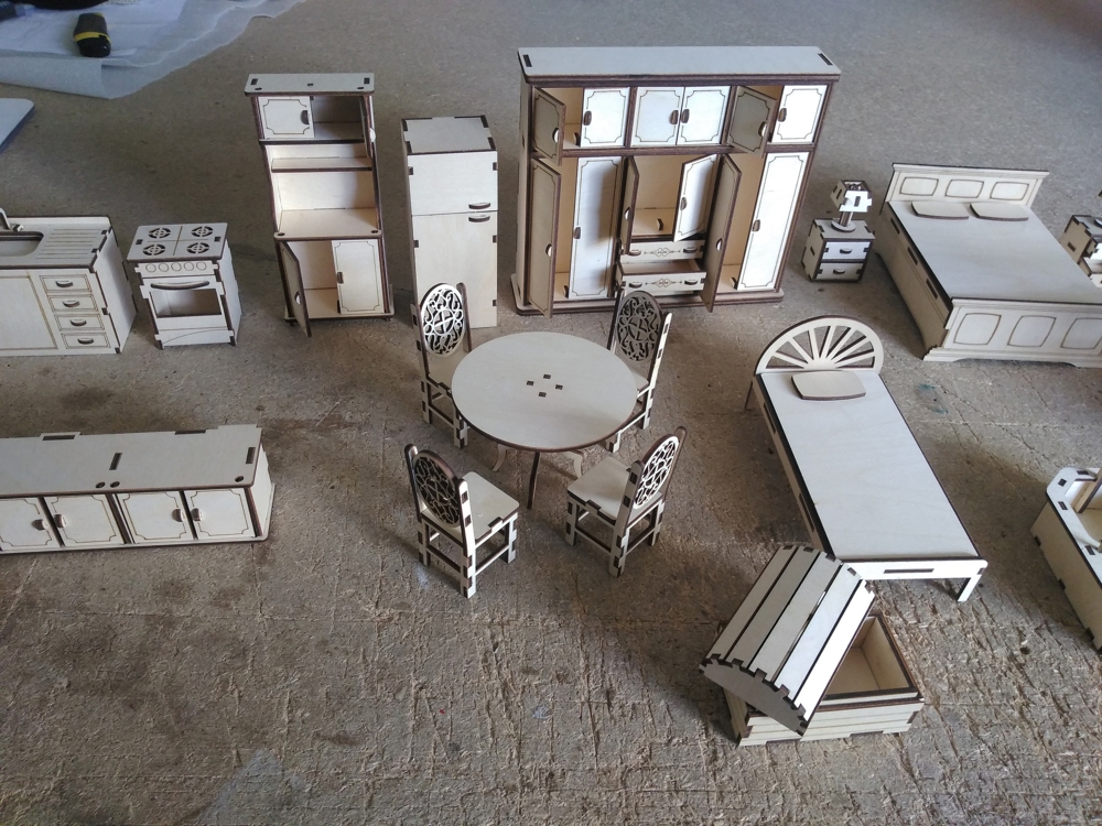 Laser Cut Wooden Dollhouse Furniture Set DXF File