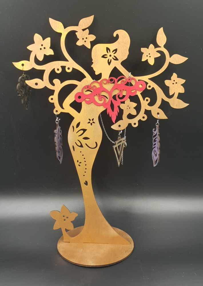 Laser Cut Woman Tree Jewelry Stand Free Vector