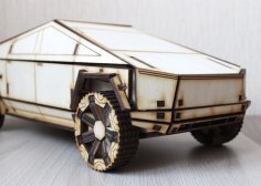Laserowo wycinany drewniany model 3D Tesli Cybertruck