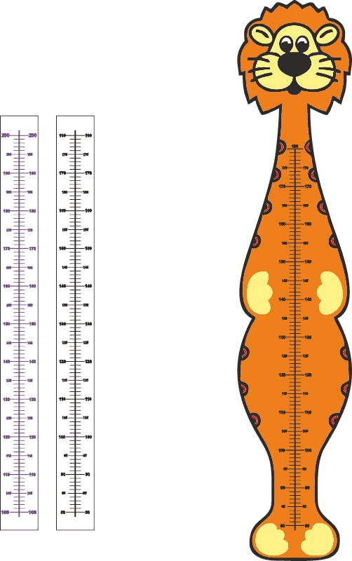 Regla de medida de altura de la tabla de crecimiento de los niños del león de los dibujos animados de los niños cortados con láser