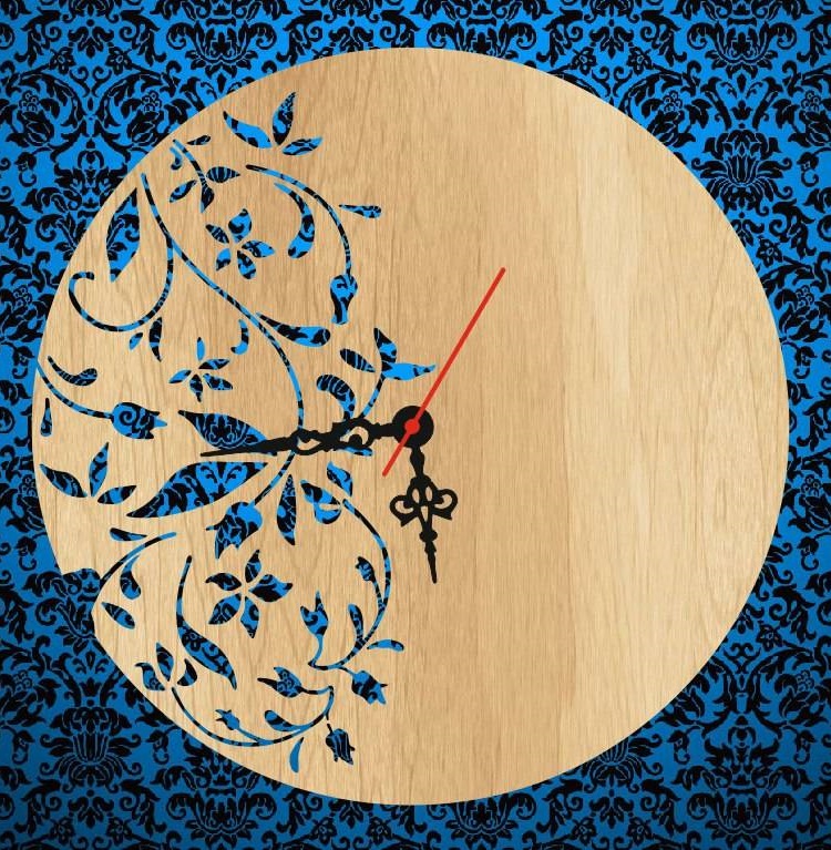 Laser Cut Contemporary Floral Clock Free Vector
