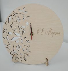 Laser Cut Contemporary Floral Clock Free Vector