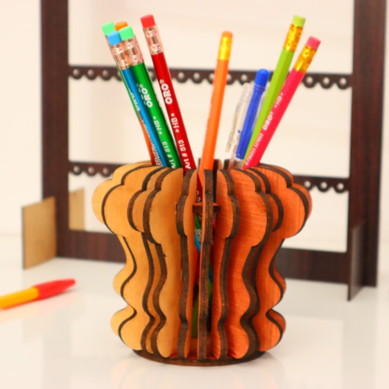 Laser Cut Pen Pencil Holder Plywood 4mm DXF File